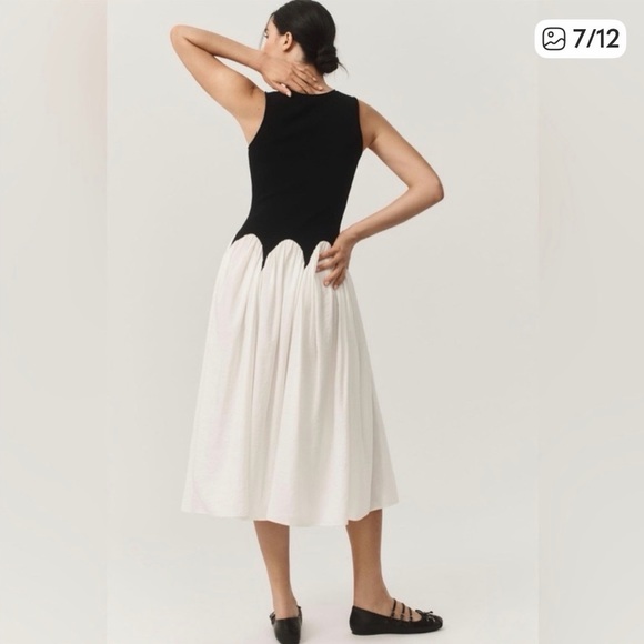 NWT Siempre x Anthropologie - Black and White Midi Dress - Picture 4 of 15